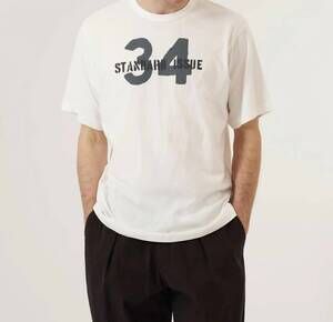 NEW UNIVERSAL WORKS single jersey 34 printed core tee in ecru